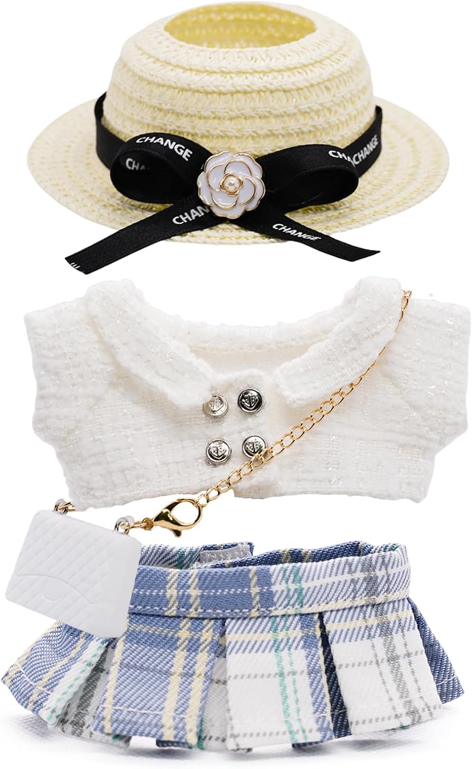 Clothes for 17cm Dolls, Luxury Chic Style Set High-End Fashion Outfit with Premium Dolls Accessories for Play & Display - Including Bag (White)