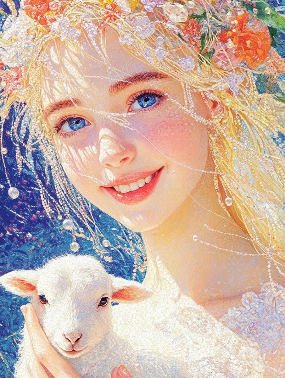 RKFLGEW Animal 14CT Stamped Cross Stitch Kit Fantasy Goddess DIY Embroidery for Adults Beginner Needlework Kit with Patterns Needlepoint Art 40x50cm