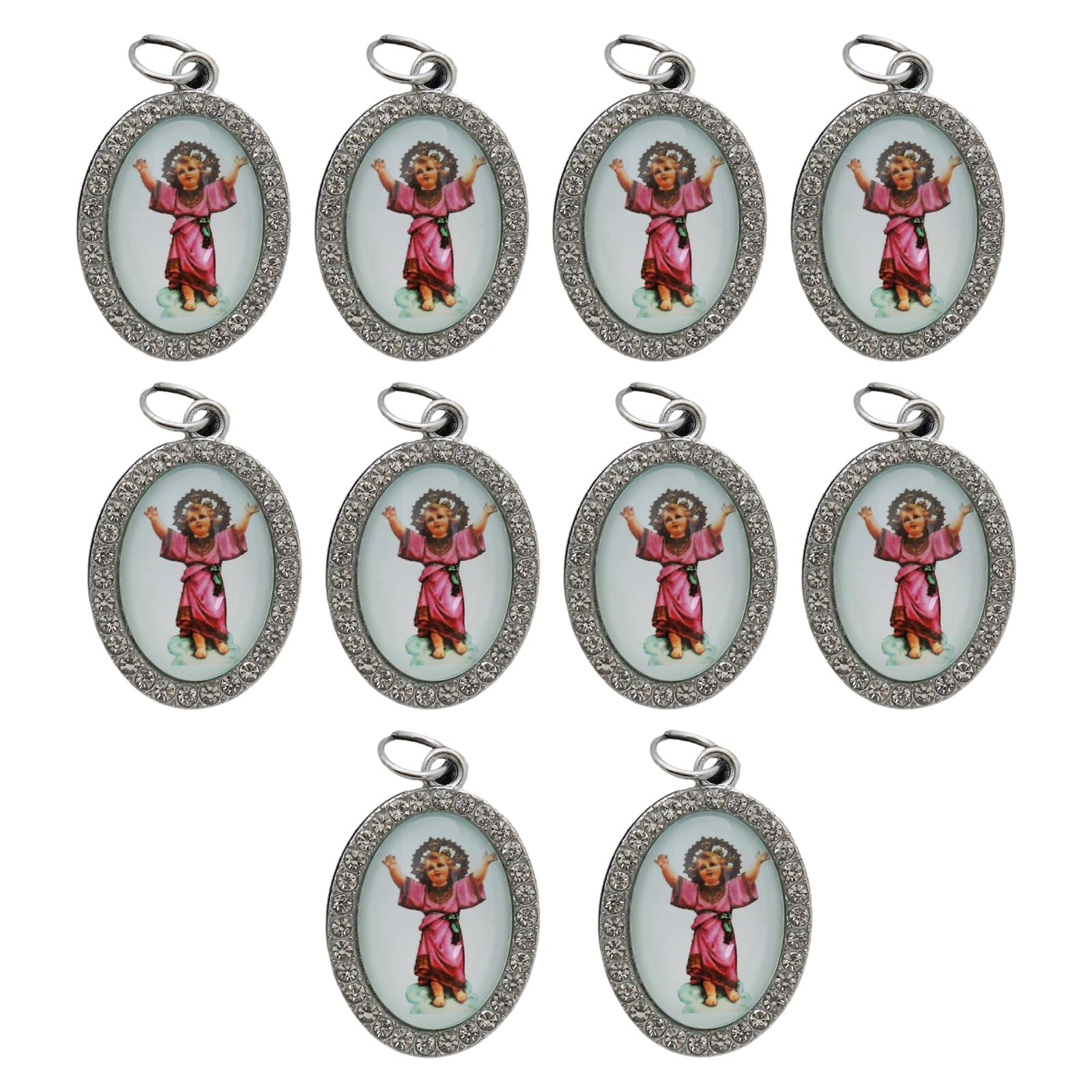 Tsophreniq 10Pcs Metal Rhinestones Religious Figure Oval Pendant Charm for Necklaces Keychains Bracelets Jewelry Making Pendant Charm