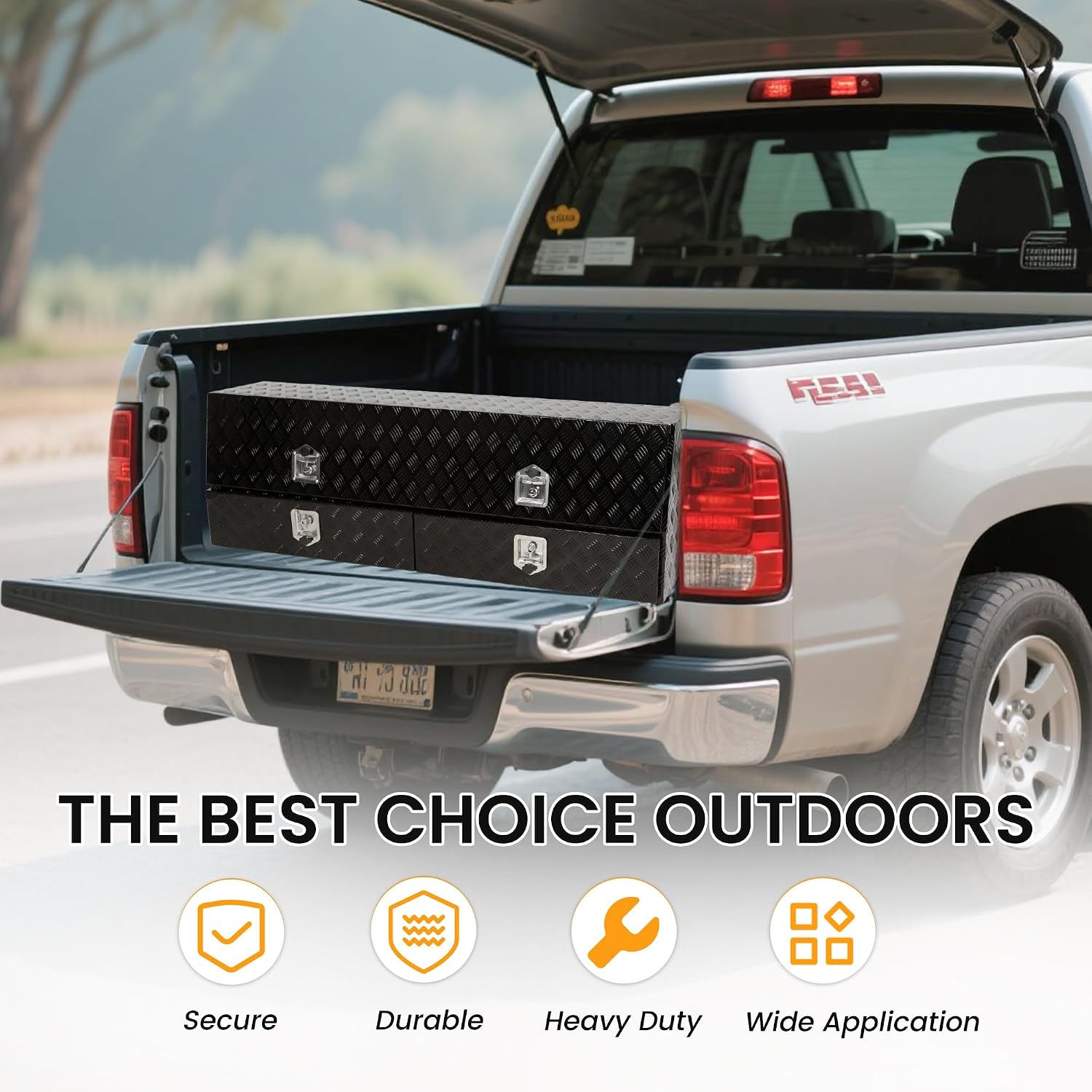 72 Inch Contractor Truck Tool Box, 72" x 13.5" x 21" Top Side Truck Bed Toolbox with Door and Two Lower Drawers, Heavy Duty Aluminum Side Mount Tool Storage Box for Pickup