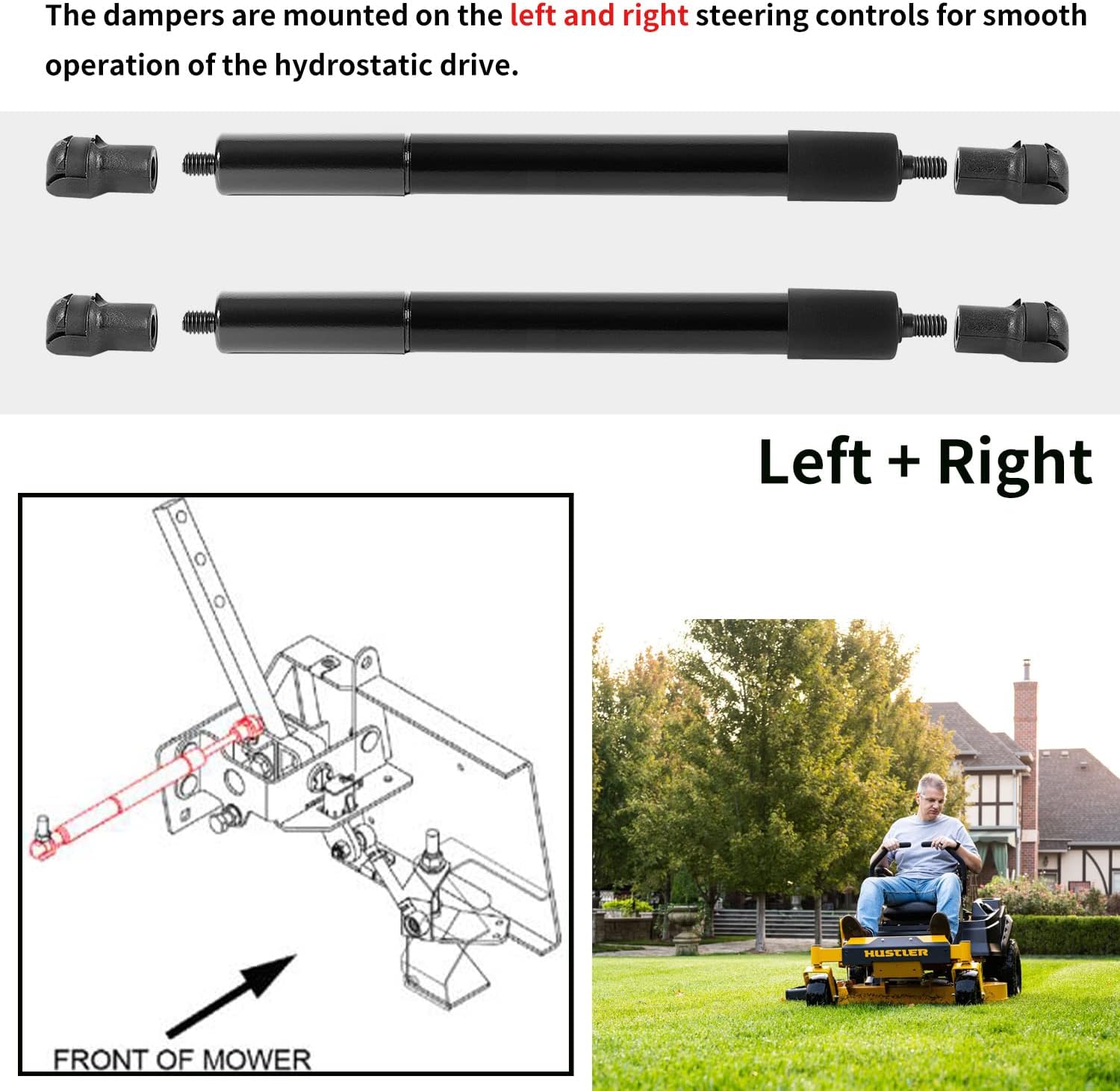 2 Pack Steering Control Dampers Compatible with 603983, P10117, P7124 for Hustler Raptor SD SDX X XD XDX XL Flip-Up Limited FasTrak, Big Dog & More Mower Models