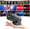 Mini projector, Projector WiFi6 and BT5.2, Portable projector 4K supports Android 11.0, 180° rotatable, Automatic keystone correction, 130-inch display and 50% zoom, Outdoor projector (new upgrade