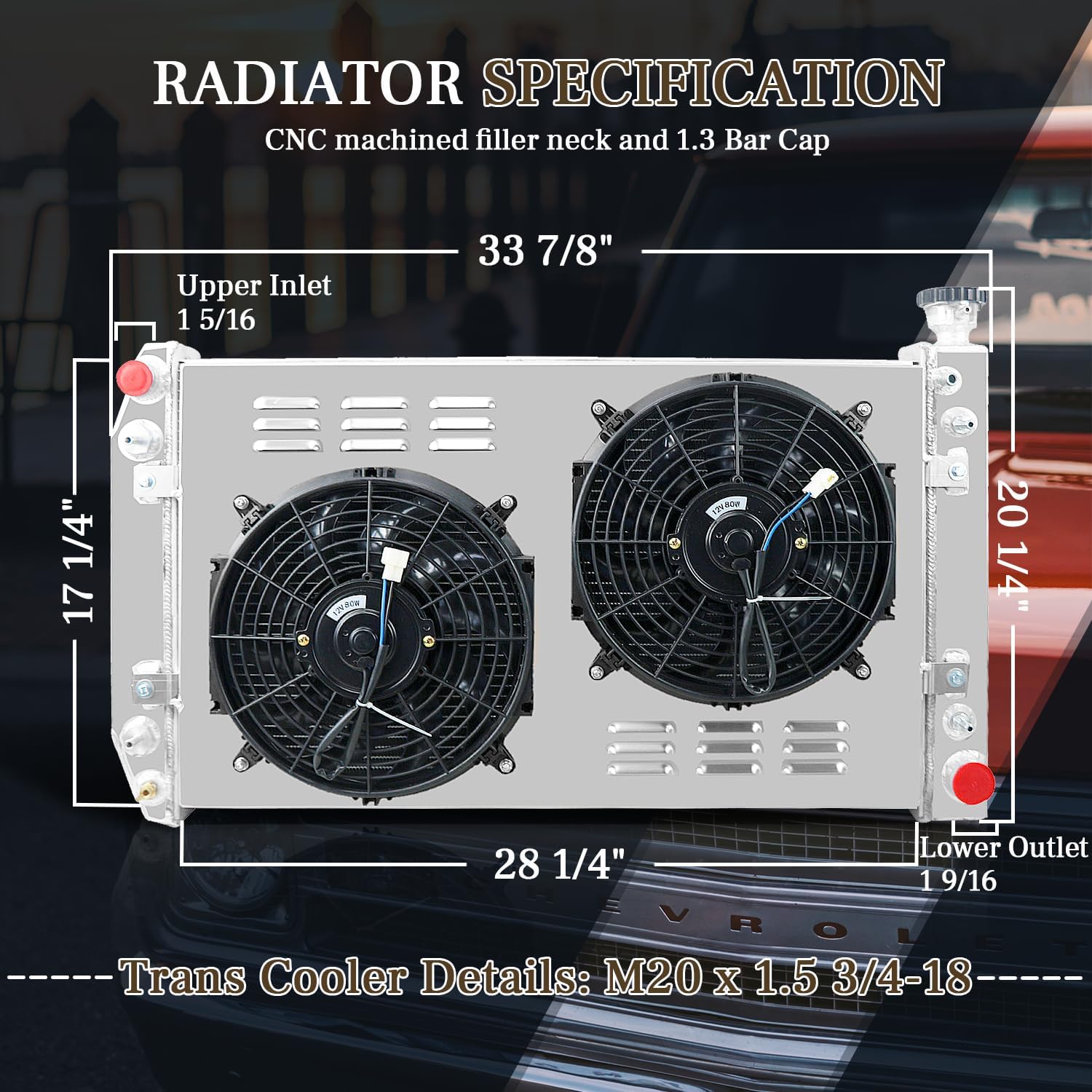 3/4 Row Core Aluminum CU622 Radiator + 2 x 12" Fan Shroud + Relay Compatible with 1982-1992 85 86 87 88 89 Chevy Camaro P20 P30/Pontiac Firebird/GMC P2500 P3500 (3 Row Radiator Fan Shroud)