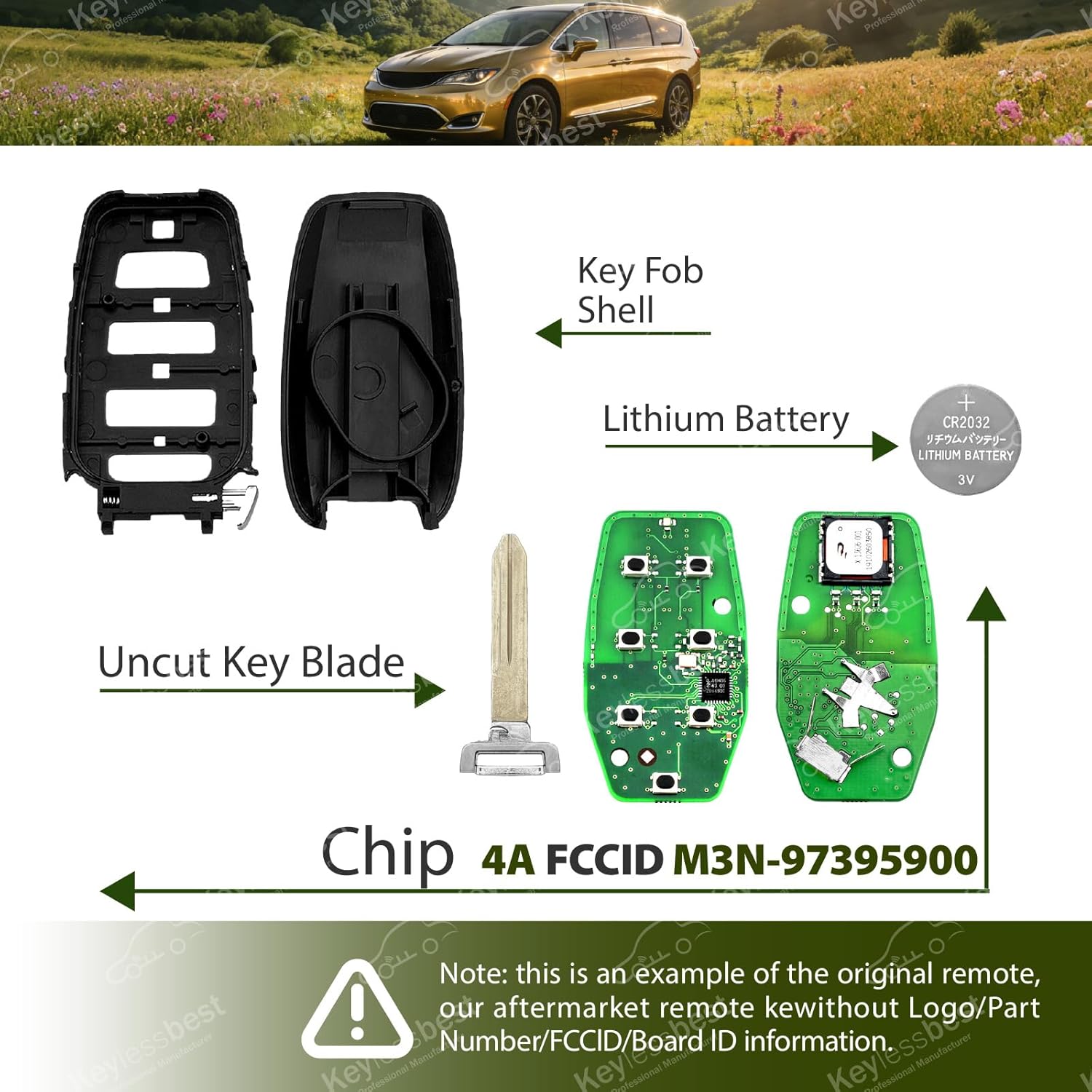 Replacement for 2017-2024 Chrysler Pacifica Voyager Key Fob Remote Control M3N-97395900 7 Buttons 433MHz - Image 6