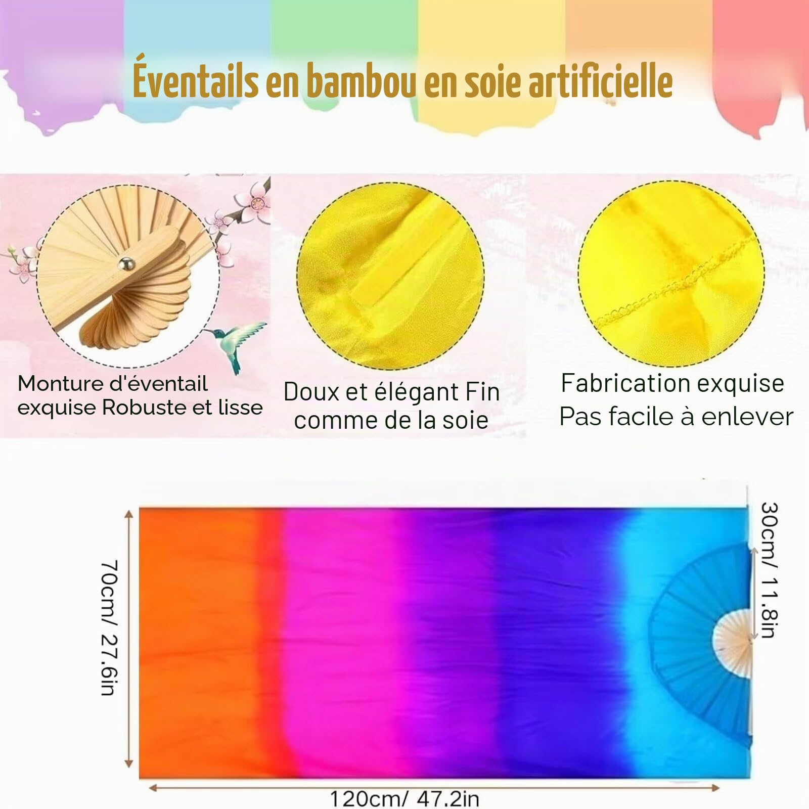 1 Paire de voiles éventails de Danse Orientale en Imitation Soie pour Femme, 1,5 m, Fait Main, Longs voiles en Bambou pour Spectacles, Main Gauche et Main Droite, dégradé de Rouge.