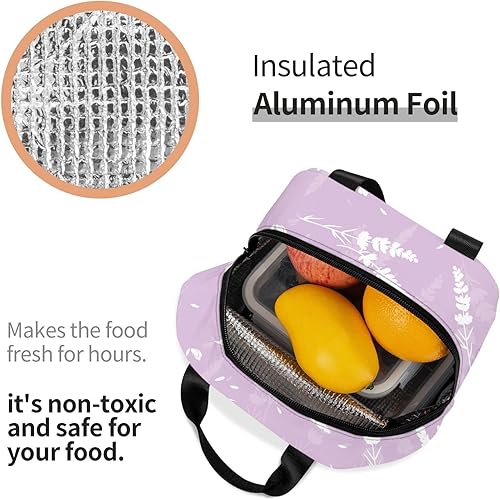 Vista 5 de VOOHDDY Bolsa de almuerzo con aislamiento elegante de lavanda púrpura claro para mujeres, contenedor reutilizable, impermeable, portátil, enfriador