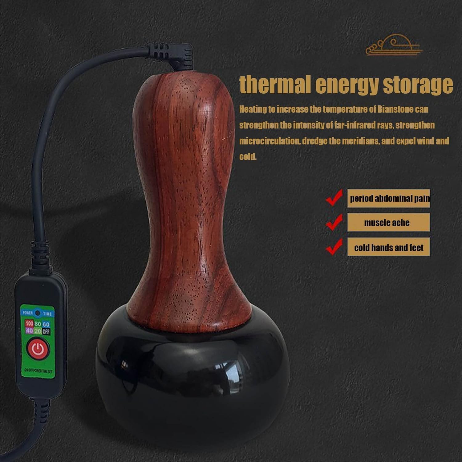 Masajeador Eléctrico de Piedra Caliente, Piedra Natural Guasha Raspado Espalda Cuello Cuerpo Herramientas de Masaje, Piedras de Masaje con Kit Calentador, Piedras Calientes de Basalto