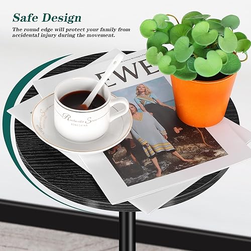 Miniatura 4 de Mesa auxiliar redonda pequeña, juego de 2 mesas auxiliares redondas negras, mesita de noche moderna para niños, mesa de noche para exteriores, para