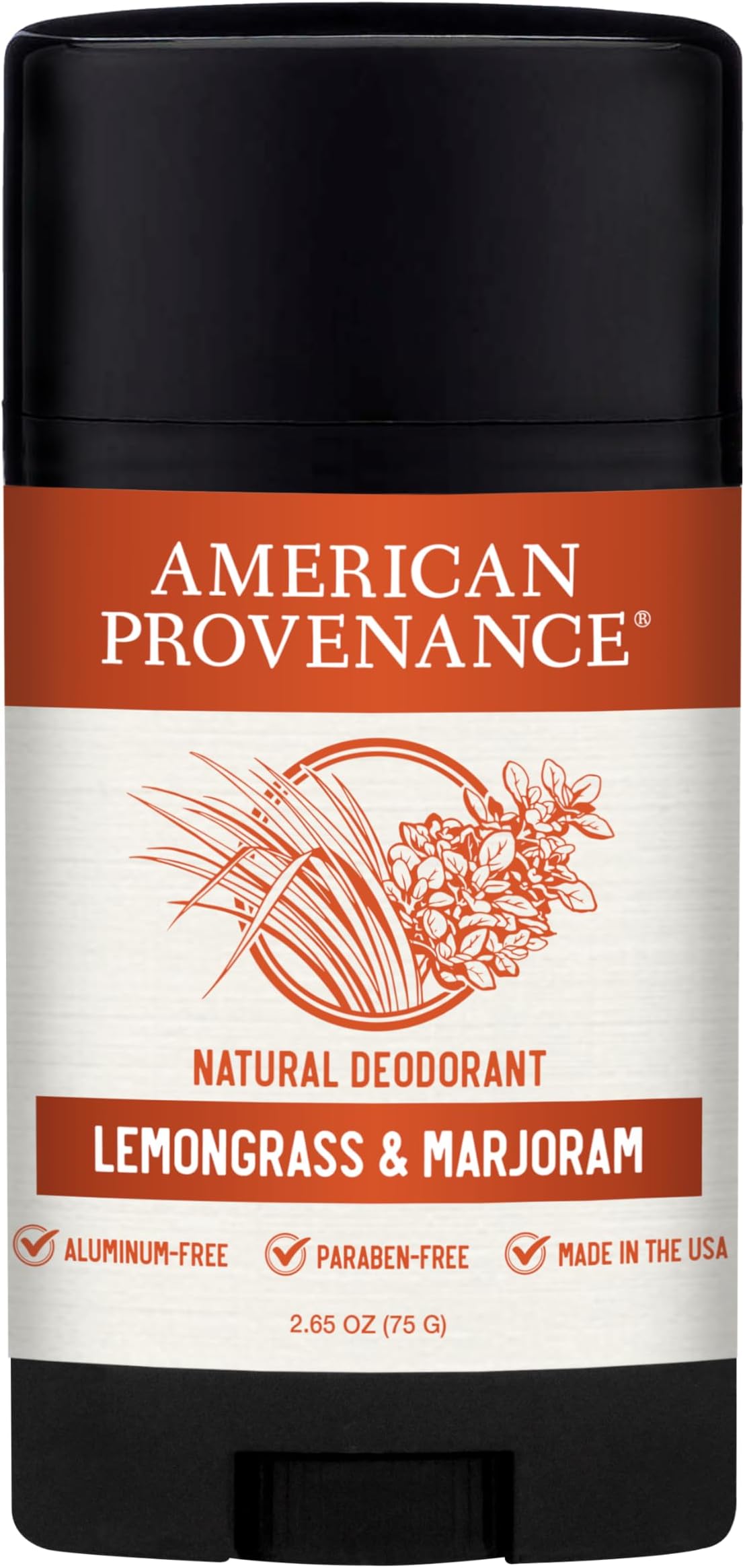 American Provenance All Natural Deodorant for Men and Women - Aluminum Free Deodorant that Lasts All Day - Made in the USA with Essential Oils & Cruelty Free - Lemongrass & Marjoram (1 Pack)
