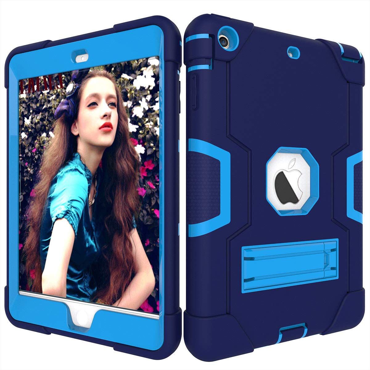 for iPad Mini 3/2/1 Case [Shockproof Hybrid Case] 3 Layer Plastic and Rubber Protection Heavy Duty Rugged Protective Cover, with Kickstand, Full Body Armor Defender, Drop Proof