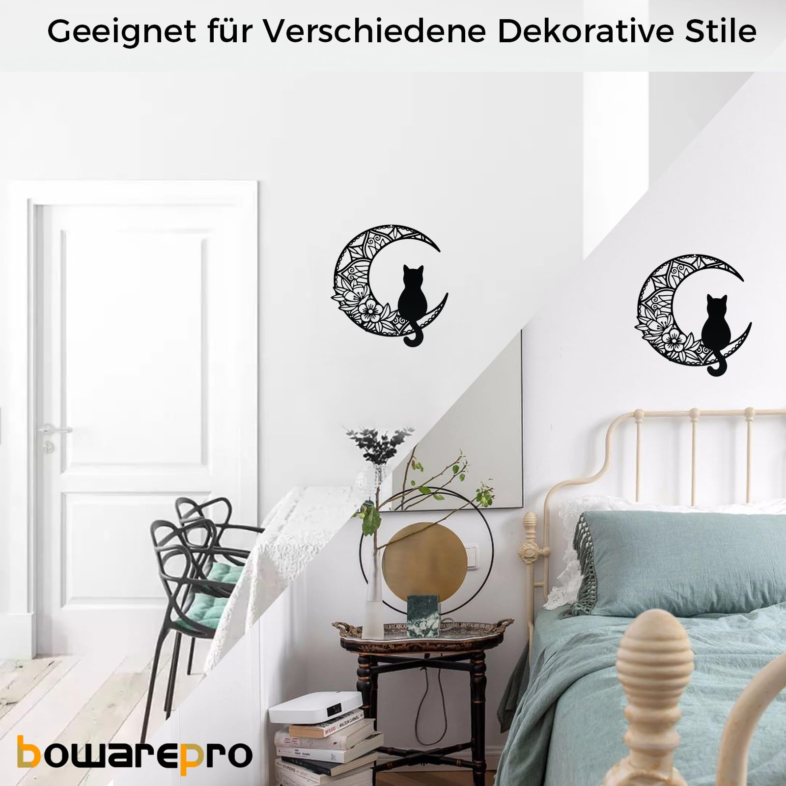 Decorazione Parete Gatto E Luna - Metallo Nero, 33cm, Stile Vintage - Foto 9