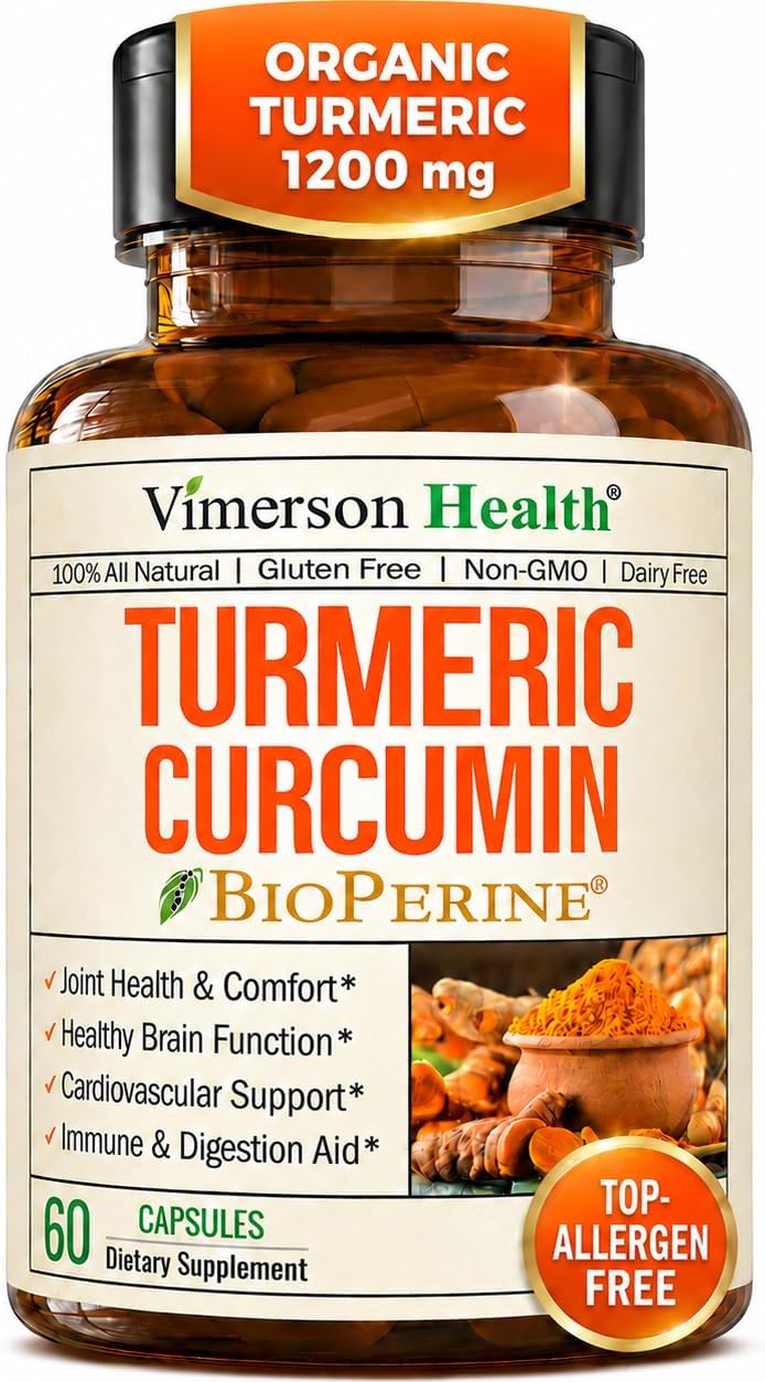 Turmeric Curcumin with BioPerine. Inflammatory Response Support, Antioxidant Properties Supplement with 10 milligrams of Black Pepper for Absorption. Occasional Joint Pain Relief. 60 Capsules