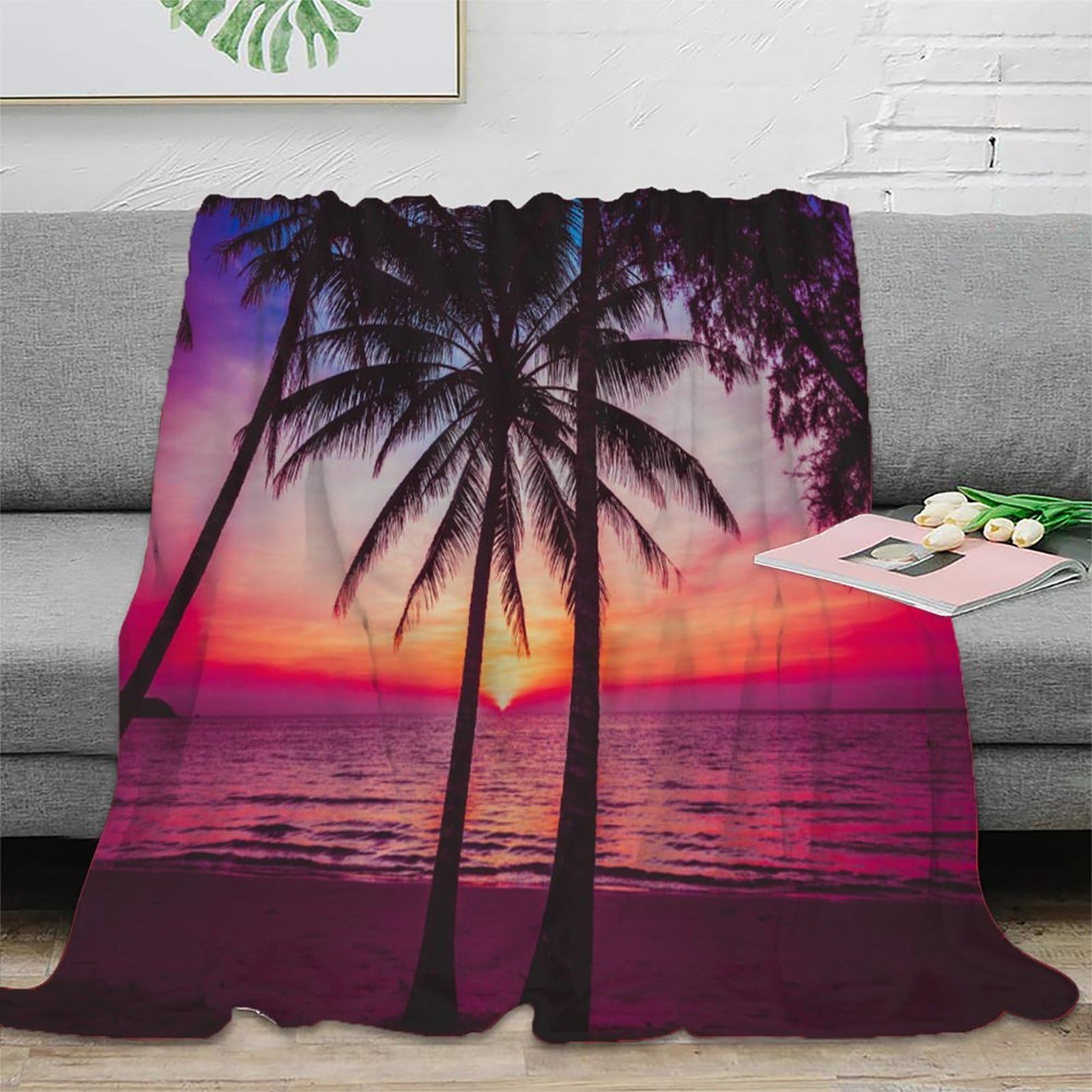 Couverture légère Sunset Beach microfibre lit tropical 150x200