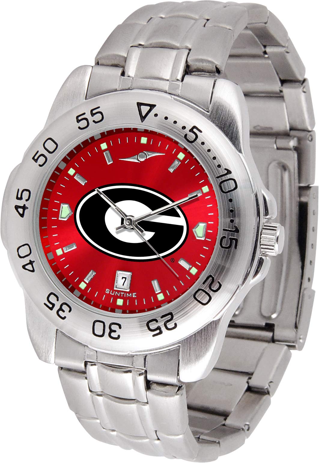 SunTime Men's NCAA Team Sport Watch, 20mm Stainless Steel Strap, Reflective Shiny Dial with Date