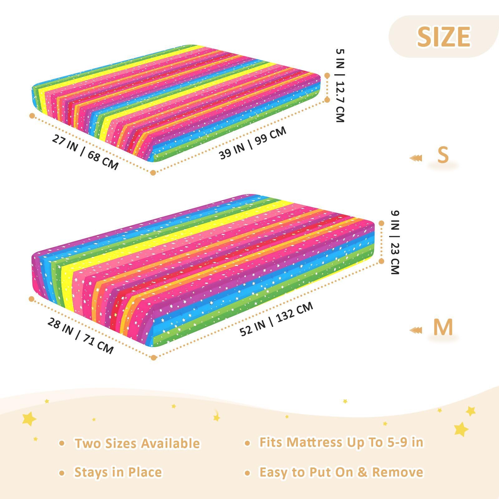 Drap-housse pour berceau de bébé à rayures arc-en-ciel pour garçons et filles, 71,1 x 132,1 cm