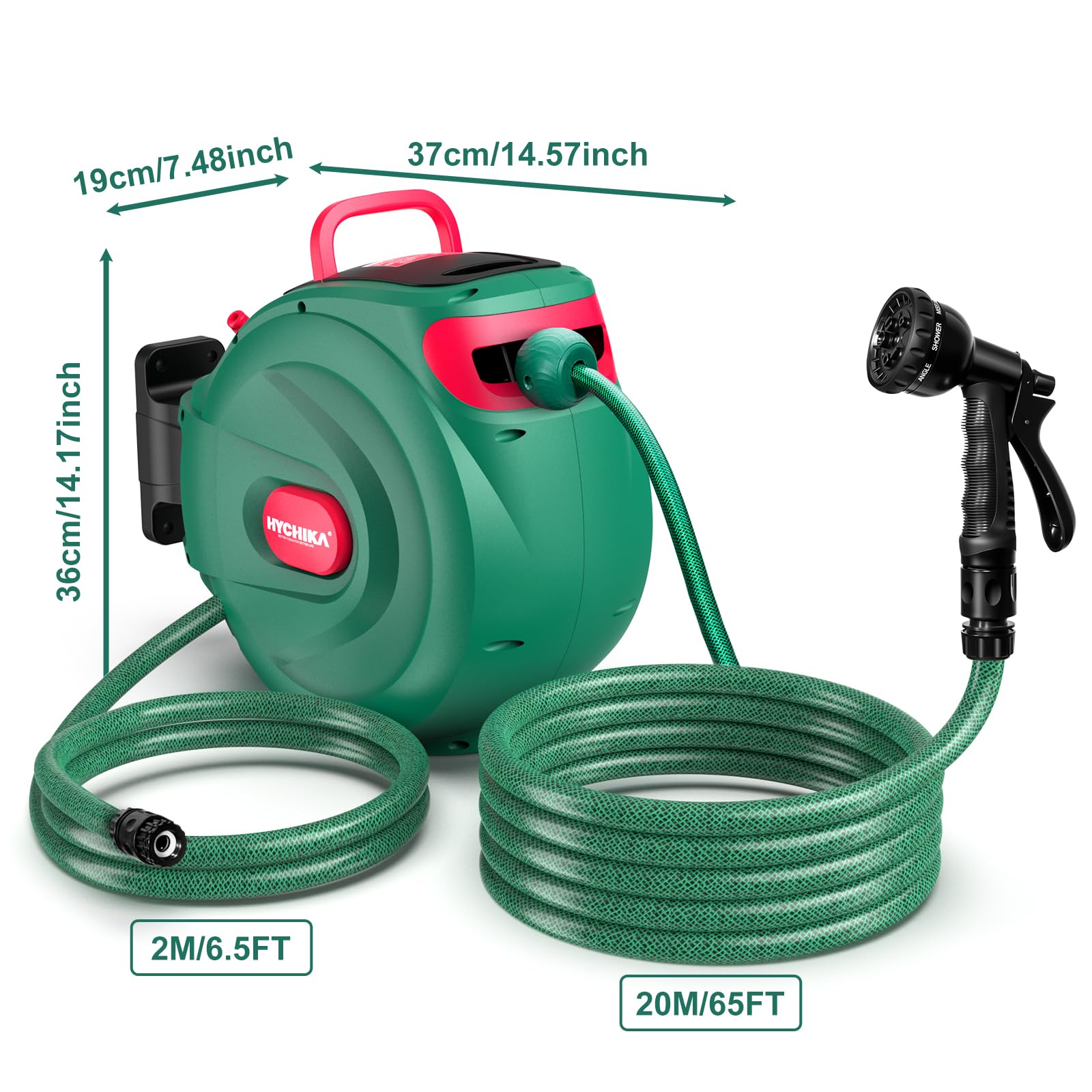 HICHIKA Enrouleur de Tuyau d'Arrosage 20m – Enrouleur Extensible Murale pour Jardin avec Verrouillage et Enroulement Automatique, Buse à 8 Modes, Boîte Pivotante 180°, pour Arrosage Extérieur
