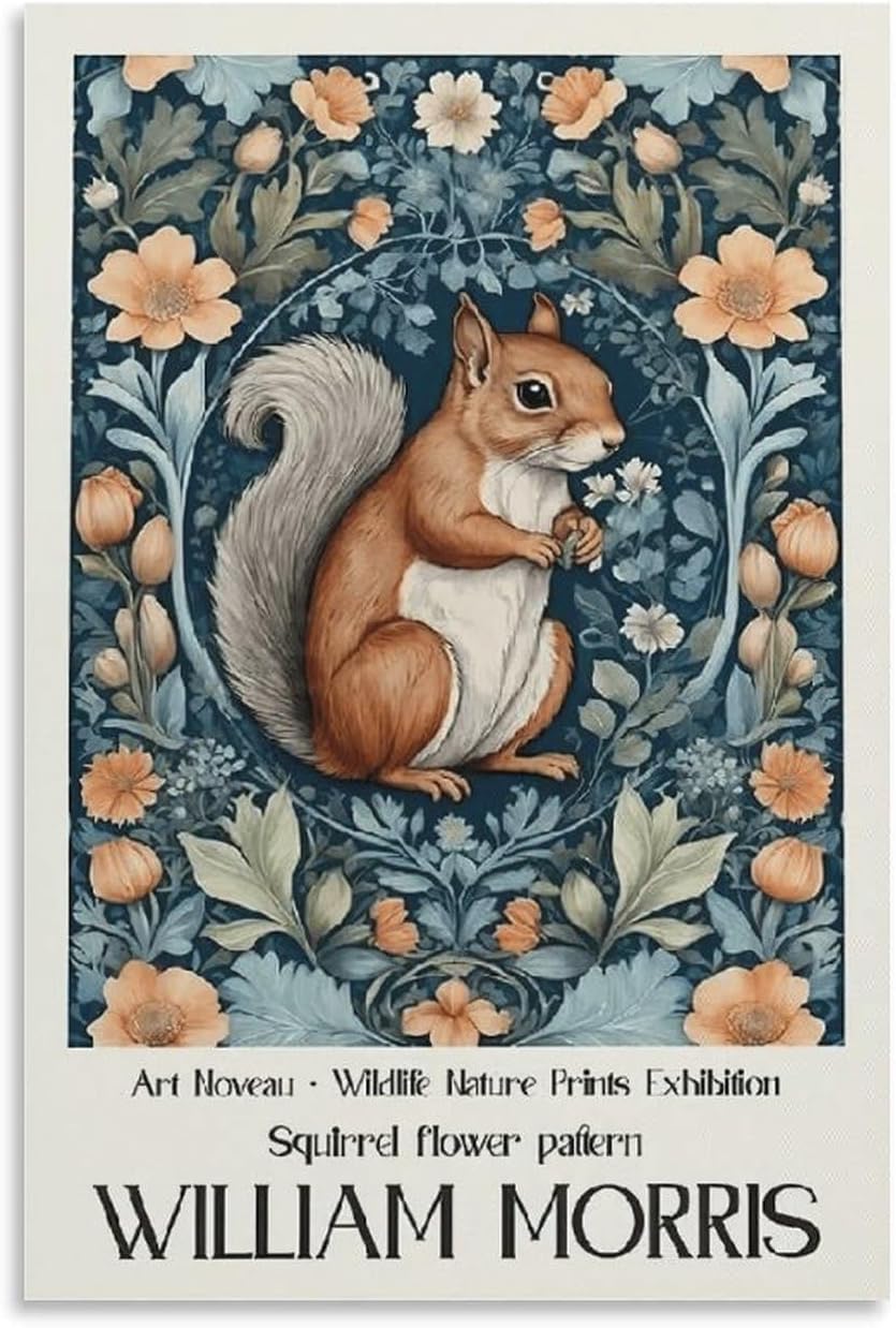 Orjdjz Wxkbl William Morris Exhibition Poster Squirrel Canvas Wall Art William Morris Prints Retro Painting Classic Picture For Home Decor 40X55cm Frameless