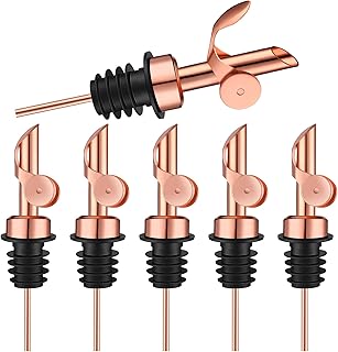 Kinlop 6 Pcs Weighted Stainless Steel Liquor Bottle Pourers Auto Flip Olive Oil Dispenser Spout Balsamic Alcohol Pourer Spouts (Rose Gold)
