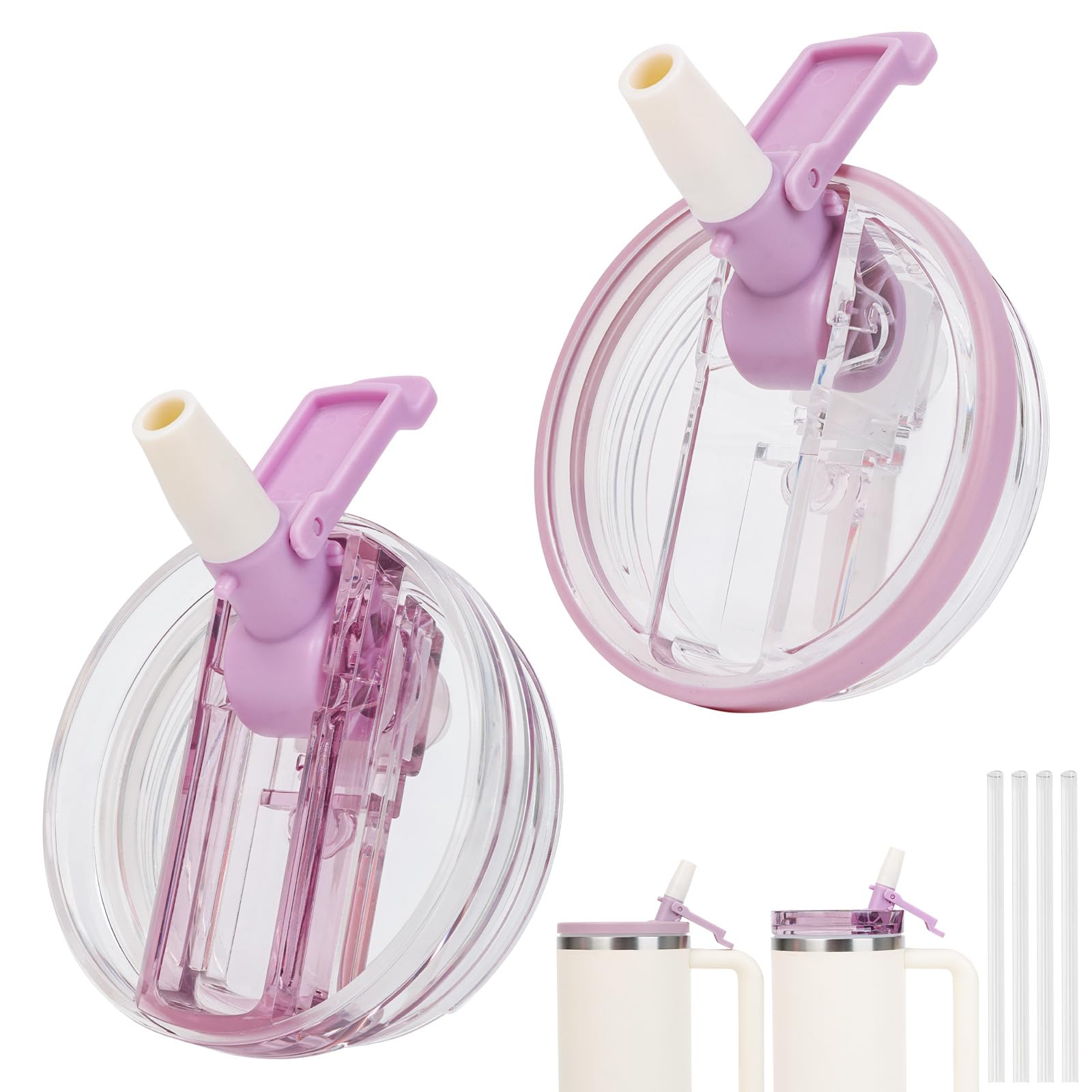 30oz Flip Straw Lid for Stanley Quencher, 2 Different Lid Styles, Purple