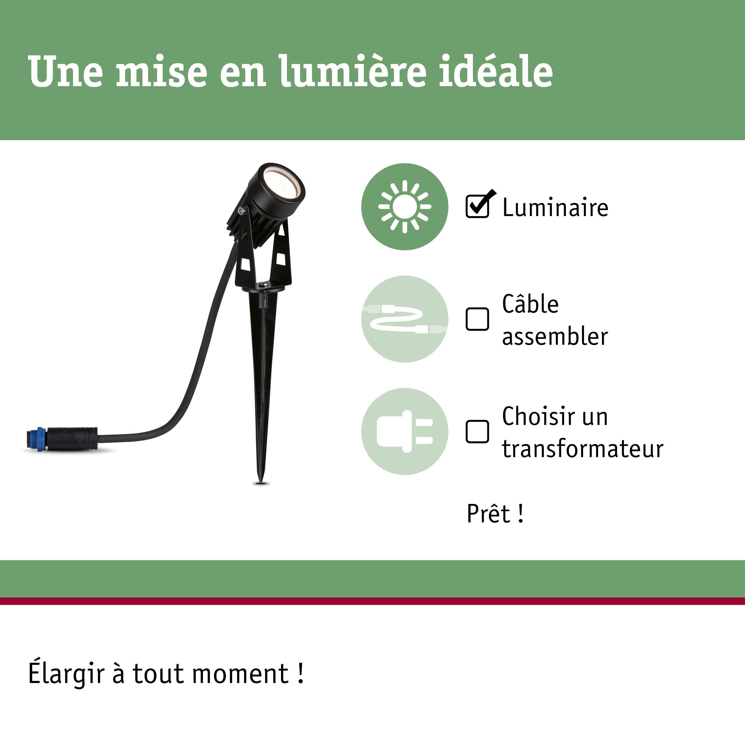 Paulmann 94373 Plug & Shine Projecteur de jardin LED blanc chaud Set de base IP65 3000K 3x3,5W 21VA Noir