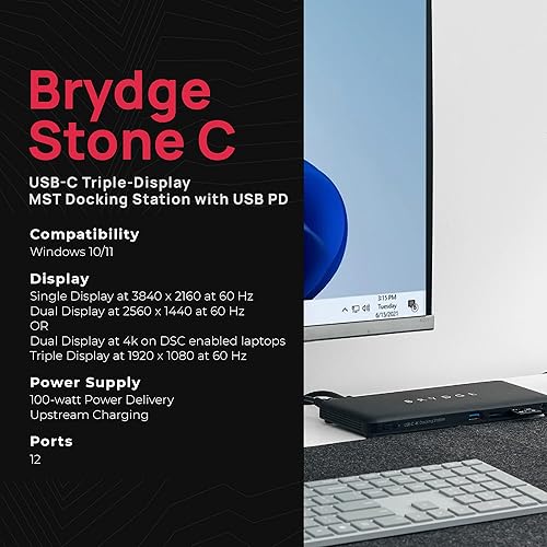 Miniatura 6 de Brydge Estación de acoplamiento Stone C, 12 puertos de expansión, compatible con portátiles Windows 10 y 11, base compatible con múltiples