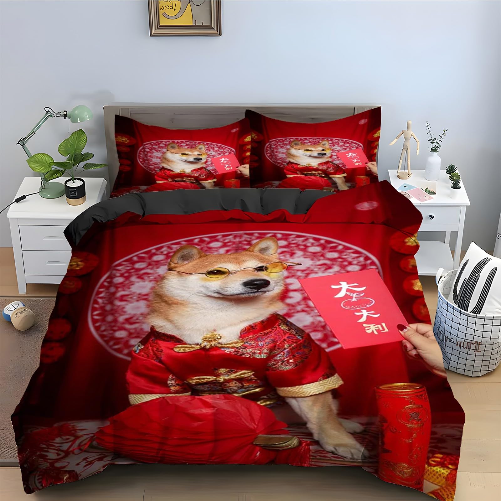 Parure de lit 90x190 corgi en microfibre douce anti-plis pour un lit d'enfant facile à faire