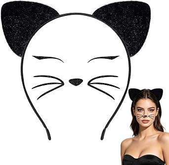 U-Zomir Cat Ears Headband with Face Jewels, Black Cat Ears Cat Costumes for Women Fancy Cosplay Outfit Black Cat Halloween Costumes for Women