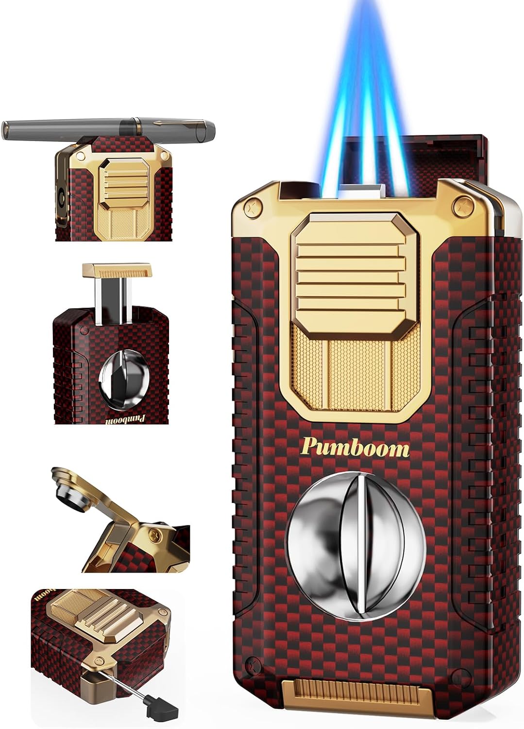 5-in-1 Torch Lighter Built-in Tool, Punch, Holder, Draw Enhancer, and Triple Windproof Jet Flames, Refillable Butane Lighters with Gift Box, Windproof Lighter, Accessories Cool Lighter for Men