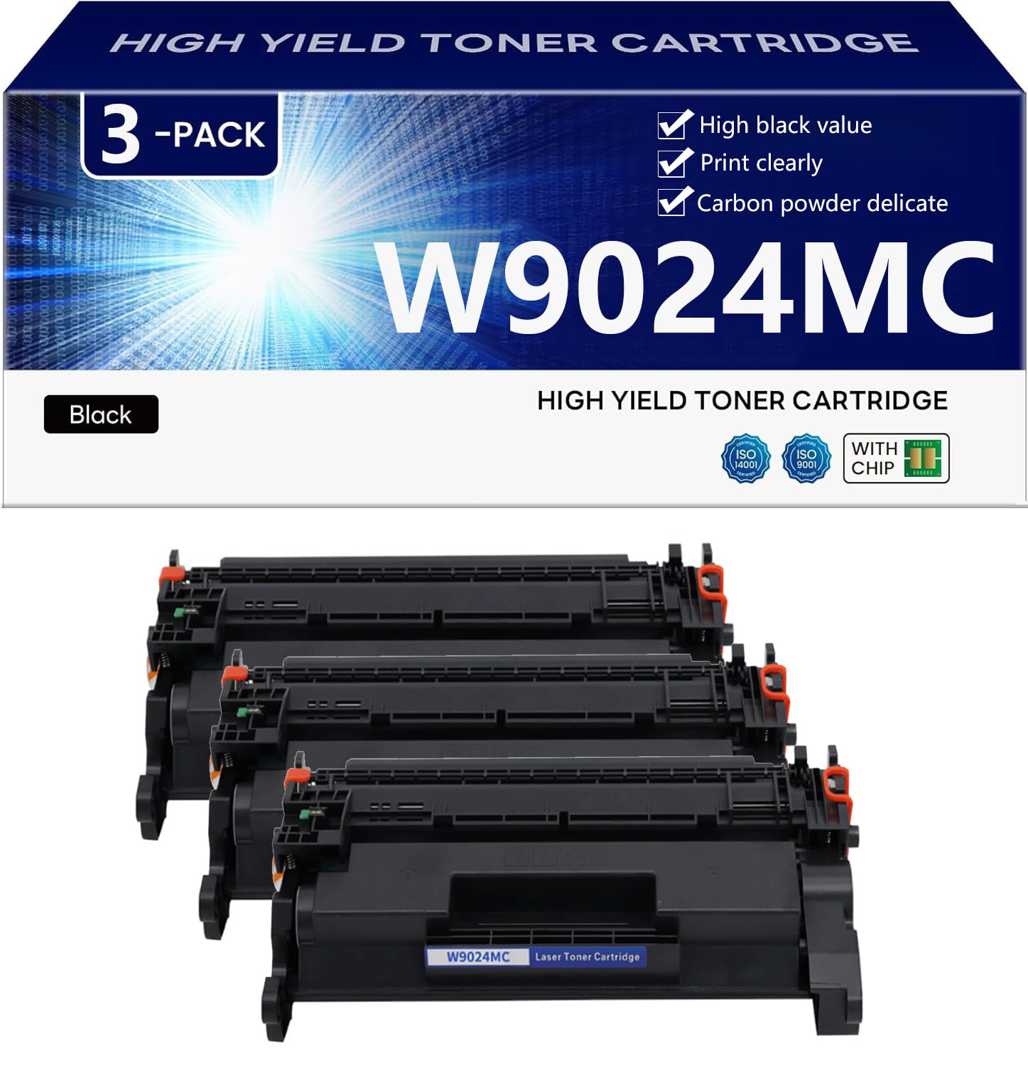 W9024MC Cartuccia Toner con Chip | Alta Capacità Cartuccia Toner per HP LaserJet Managed MFP E42540 E40040 E40040dn E42540 Stampanti,Black-3 pack