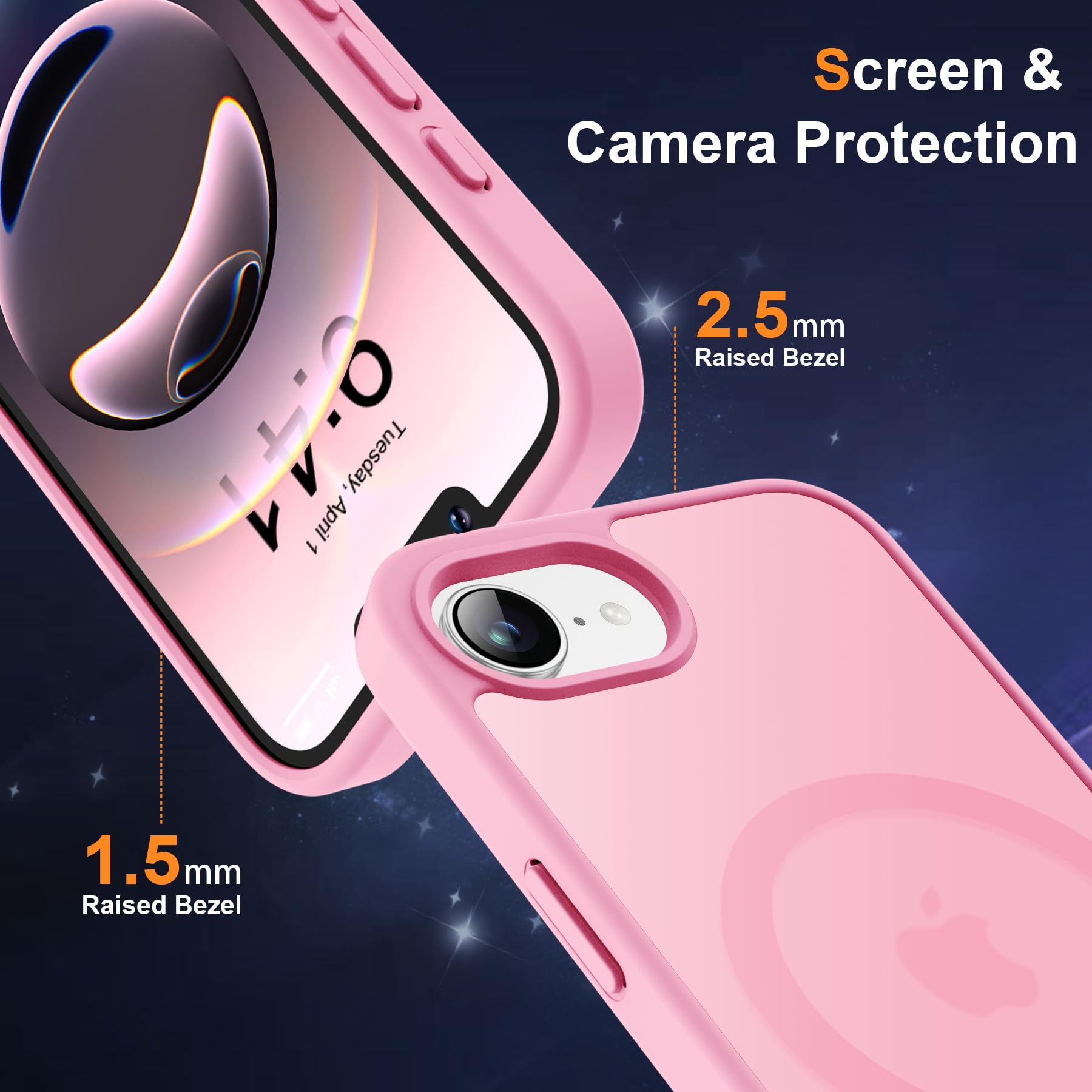 ORETECH Magnetica Cover per iPhone 16e(2025) 6,1 Pollici con 2 Vetro Temperato,Compatibile con MagSafe, Traslucida Opaca Antiurto Ultra Sottile Hard PC iphone 16e Cover-Rosa Chiaro