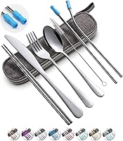OASMU Reusable Travel Cutlery Set - Stainless Steel 8-Piece Portable Utensils with Case, Knife, Fork, Spoon, Chopsticks, Straws