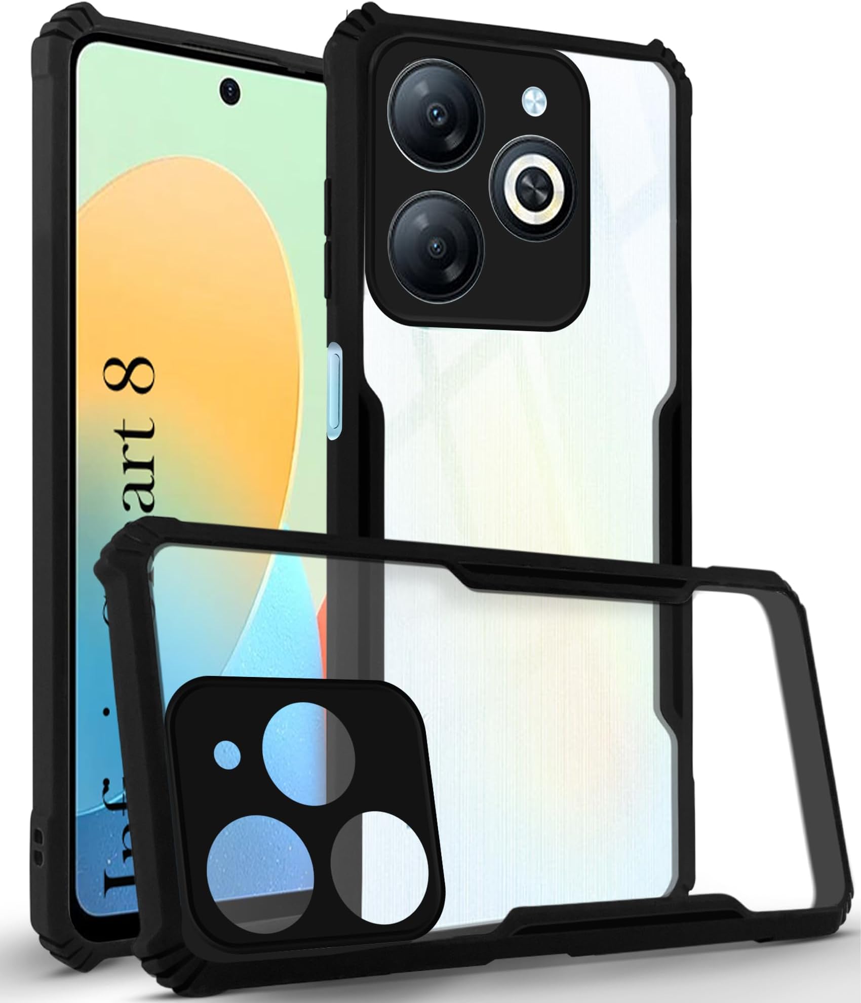 Jkobi Back Cover Case for Infinix Smart 8 HD (Shockproof with Polycarbonate Clear Panel | Professional Black)
