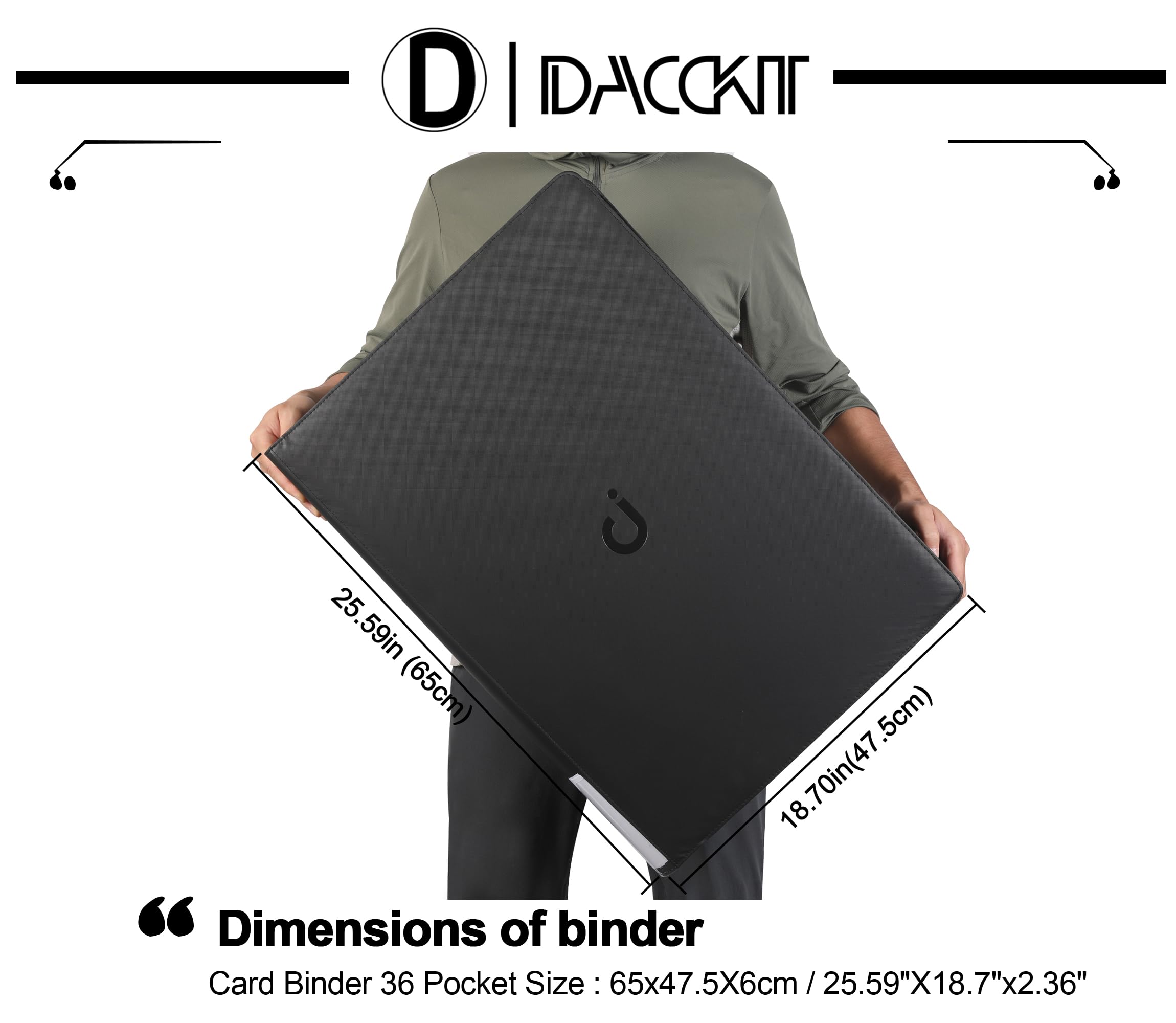 D DACCKIT Raccoglitore per carte da collezione con 3600 tasche, di alta qualità, grande, 36 fori, senza anelli, con apertura laterale UltraSonic-363600 Tech con cerniera, per TCG (nero classico)