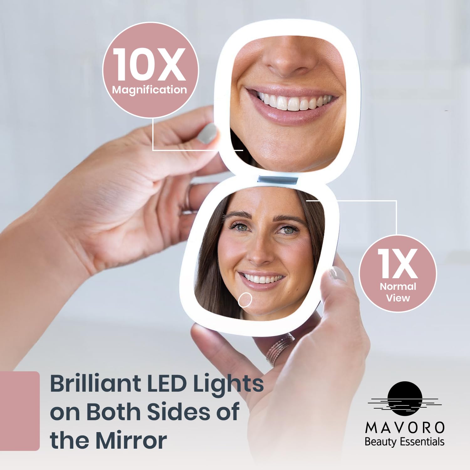 Mavoro LED Compact Makeup Mirror with 1x/10x Magnification