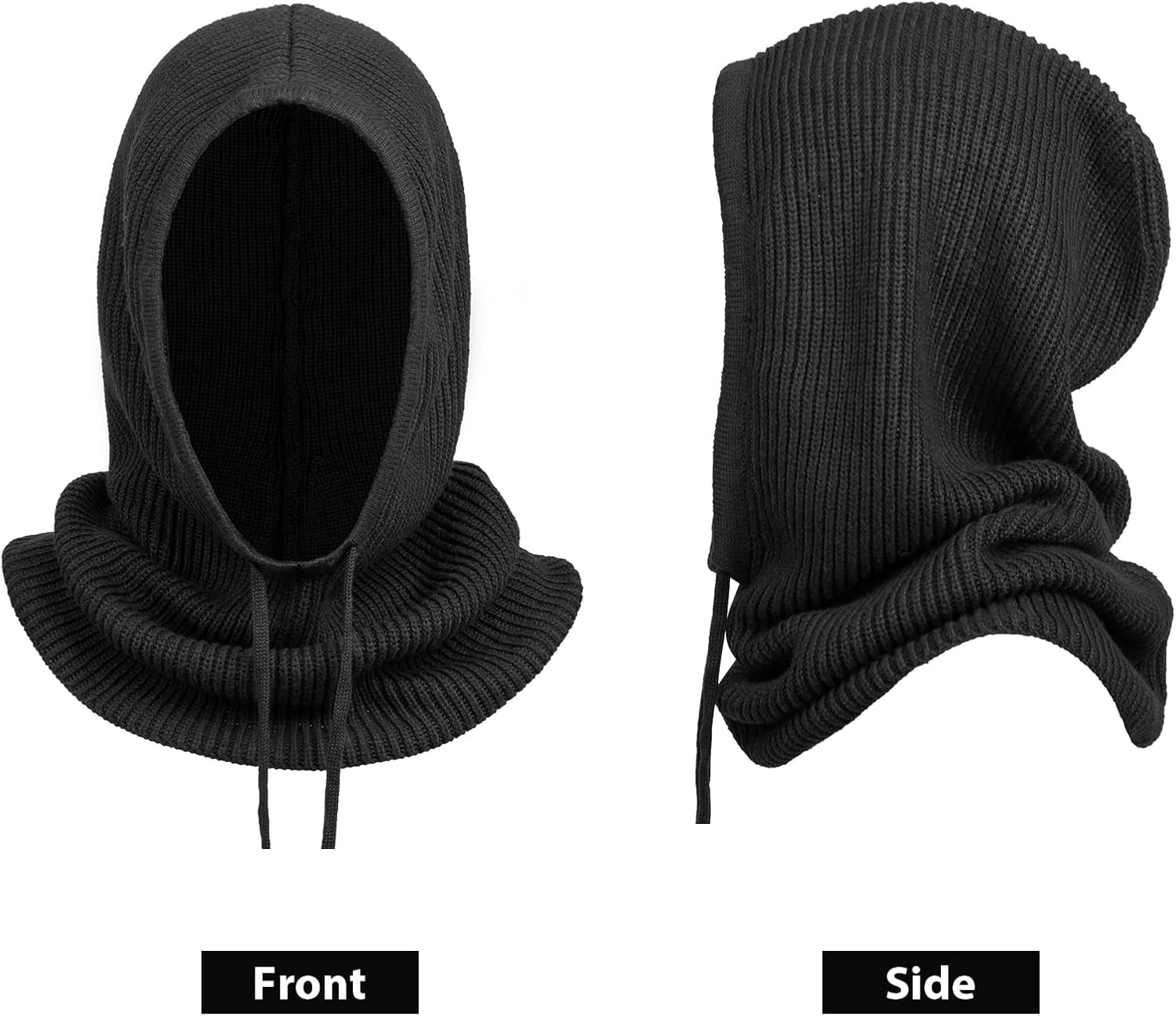 DRESHOW Winter Hats for Women Balaclava Knit Beanie with Adjustable Drawstring Warm Hooded Scarf Skull Cap