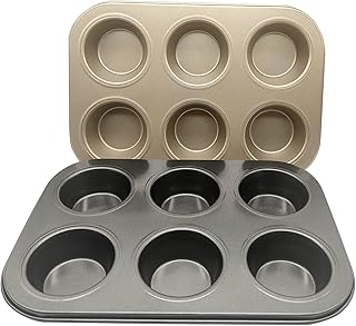 Bakehope Nonstick Carbon Steel Standard Muffin Pans 6-Cups, Set of 2