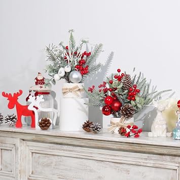 JIALEIXI 2PCS Small Christmas Tree,11 Artificial Little Potted Mini Tabletop Tree Christmas Decorations, for Wedding Holiday Indoor Xmas Party Decor (Red/Green/White).