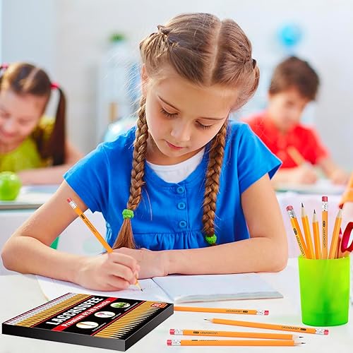 Miniatura 6 de LACCHOUFEE Lápices HB #2 con caja de madera a granel, preafilados con parte superior de borrador, lápices amarillos para dibujo de escritura,