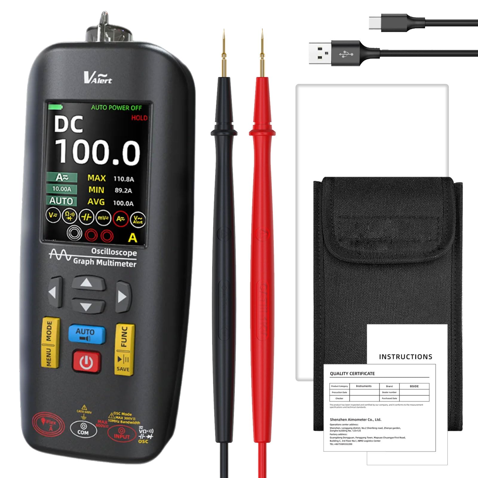 Professional Handheld Oscilloscope 10MHz Bandwidths & 6000 Count Multimeter Functions for Vehicle Repair & Industrial Use Automotive Diagnostic Oscilloscope