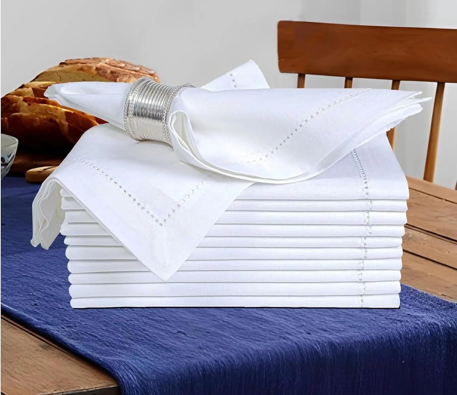 Serviette De Table,Serviette De Table en Tissu Lot de 12 Serviettes de Table en Coton Blanc avec Coins en Onglet Cousus for dîners de Mariage et décorations de Table(Natural 50x50cm)
