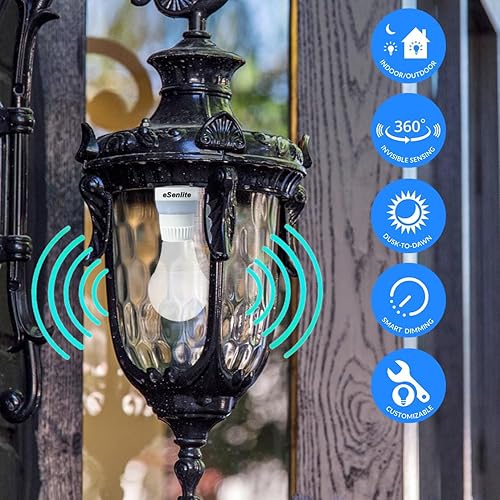 Miniatura 9 de eSenlite Toma de luz con sensor de movimiento, tornillo de movimiento de radar, adaptador de bombilla incandescente LED CFL, control regulable del