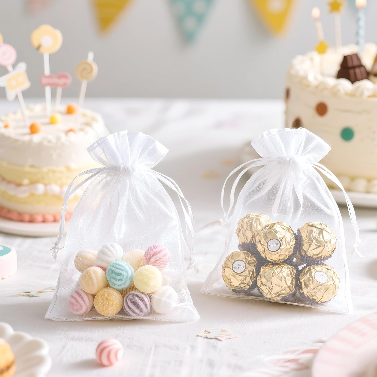 G2PLUS 30PCS White Oragnza Bags 4x6 In - Drawstring Organza Bags, Sheer Mesh Jewelry Pouches, Candy Gift Wrap Pouches for Christmas, Baby Shower, Wedding Party Favors - Image 4