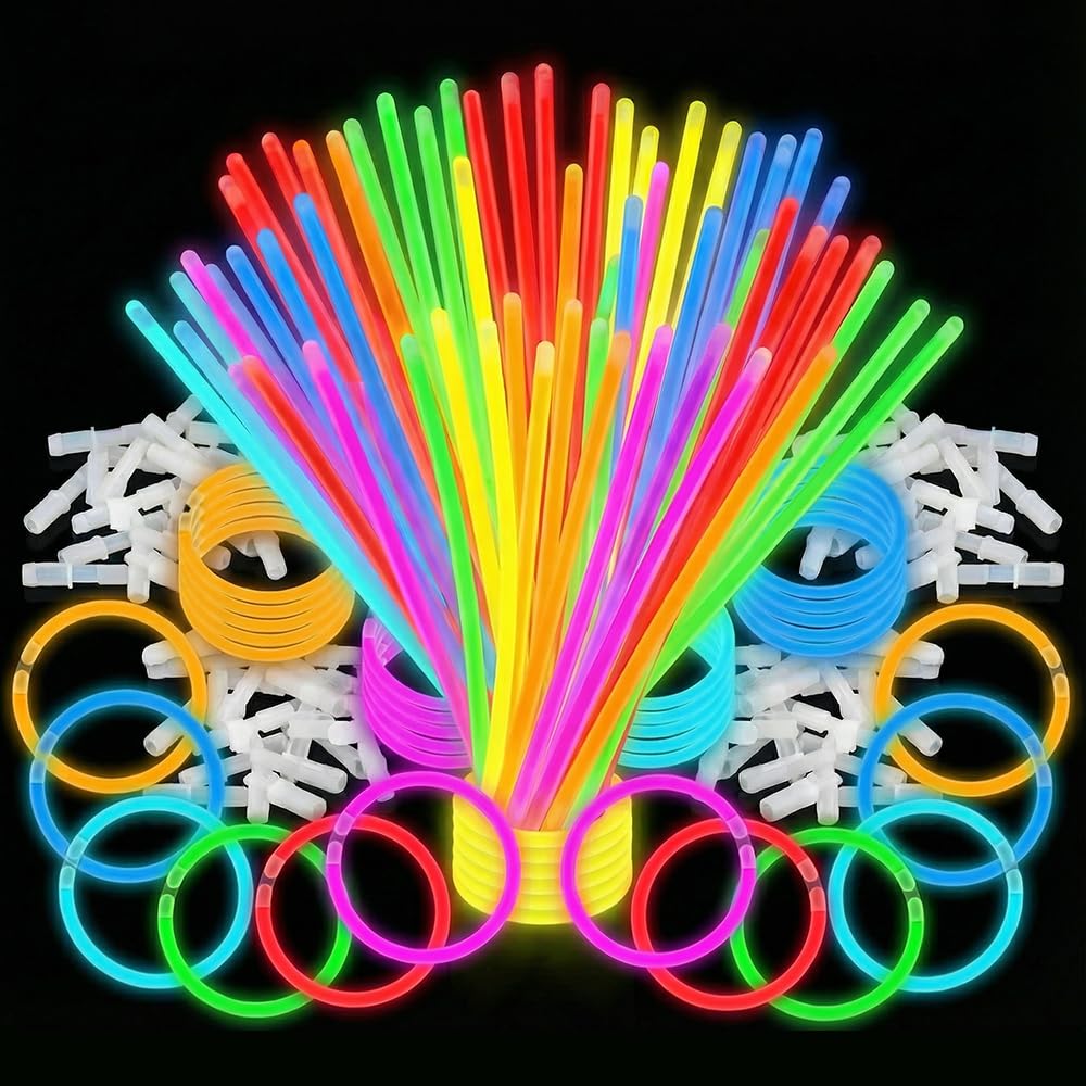 LOMUHM Glow Sticks Party Packs, 100 Pcs 8 Inch Light Sticks with Connectors for Kids Adults, Vibrant Colors for Festival, Halloween, Wedding, Christmas Event