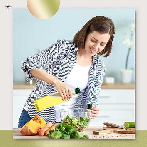 Miniatura 4 de Dandat Paquete de 10 botellas transparentes de 34 onzas de 33.8 fl oz, botellas de plástico de aceite de oliva de 1 cuarto de galón con tapas