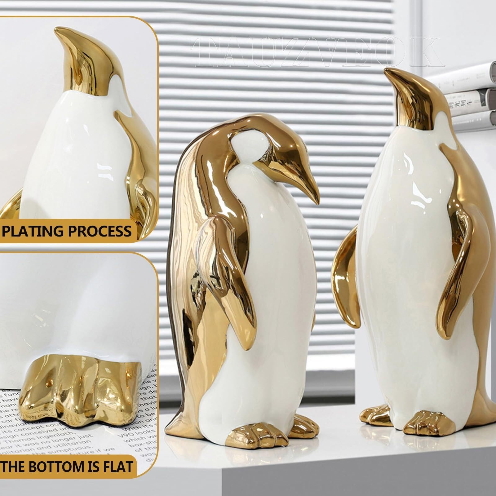 Yofab Zabawne akcesoria biurkowe rzeźba zwierząt dekoracja ceramiczne figurki nowoczesne rzeźby do salonu regał na książki sypialnia biuro wystrój vintage (zestaw złoty)