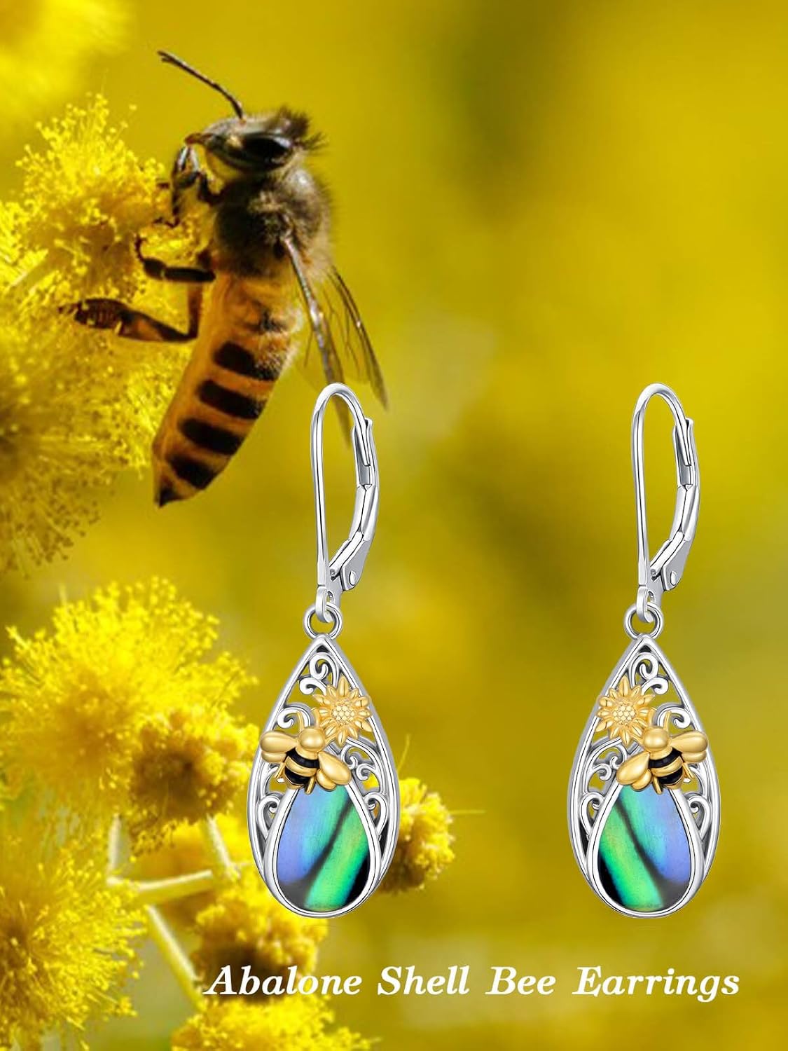 WINNICACA Filigree Abalone Shell Teardrop Earrings for Women 925 Sterling Silver Leverback Dangle Drop Earrings for Her Anniversary Birthday Valentines Day Gifts - Image 4