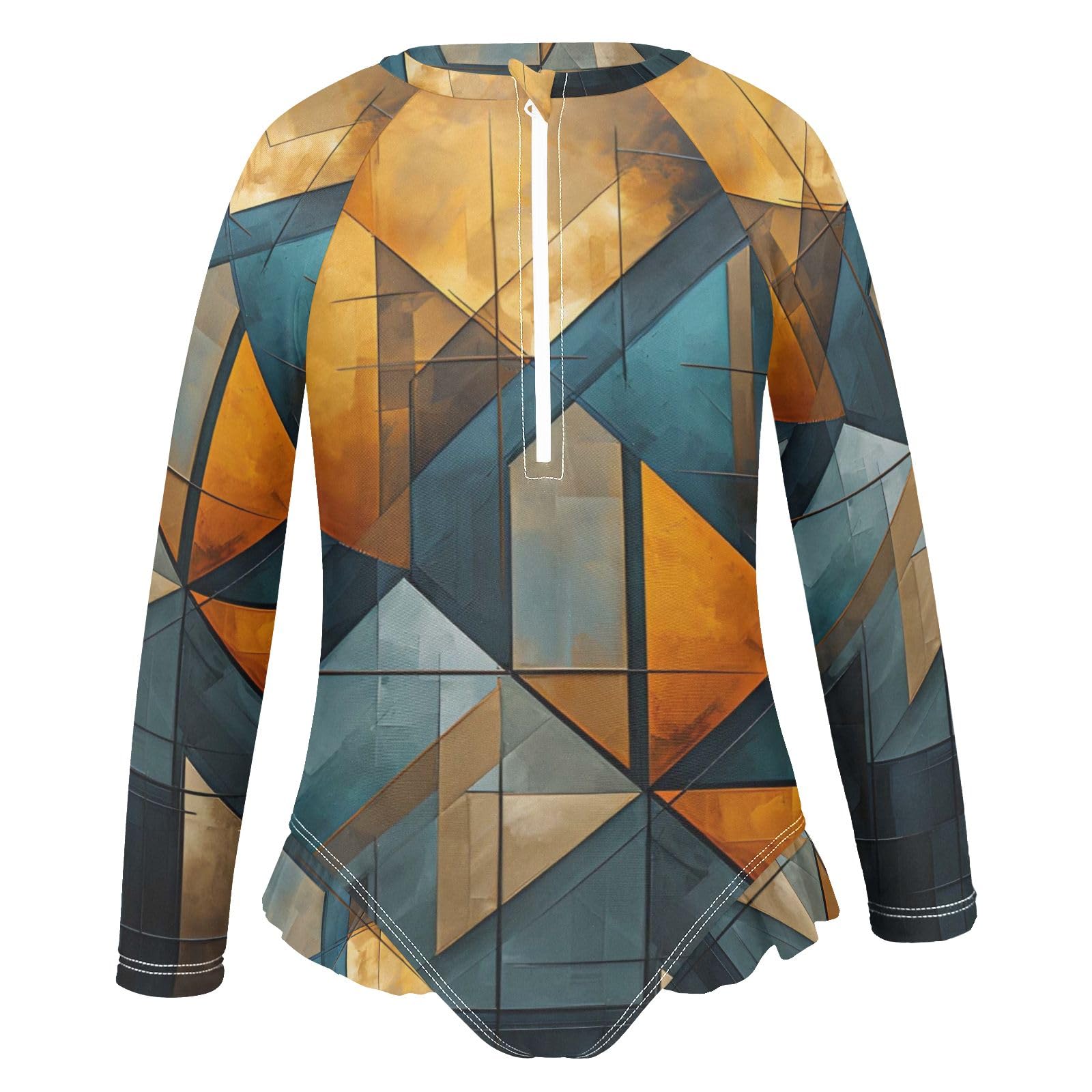 ALAZA Swimsuit for Girls Long Sleeve Rashguard Bathing Suit Geometric Abstract 5 Quick Dry 4T