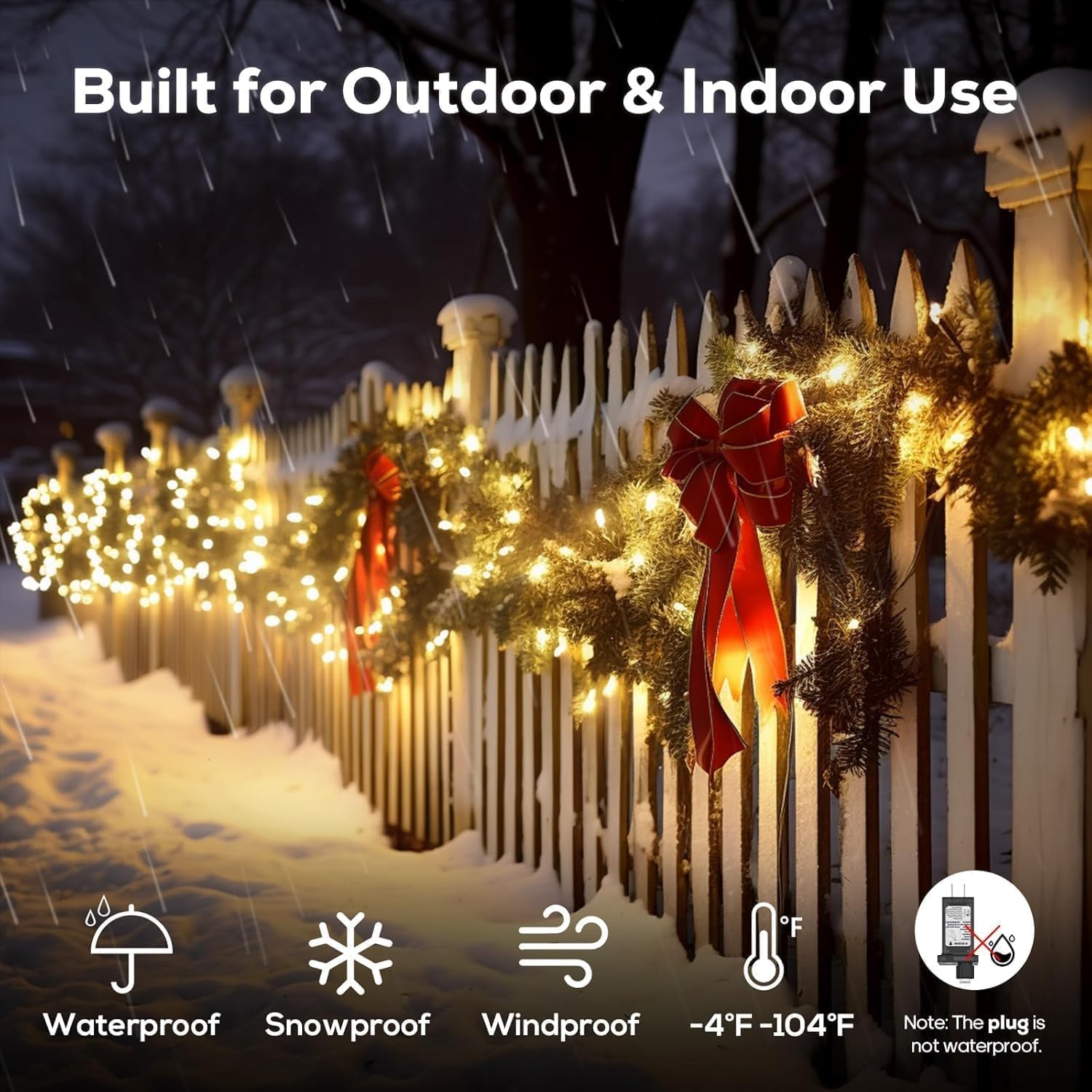 Christmas Lights, 206FT 600LED Outdoor String Lights, Plug in, Waterproof, 8 Modes, Timing and Memory, for Party, Festival, Backyard, Garden - Warm White Warm White 600LED