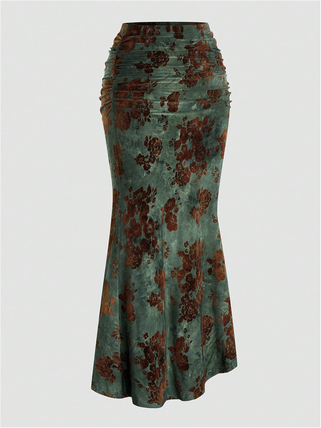 MakeMeChic Women's Plus Size Floral Maxi Skirt High Waist Ruched Fishtail Bodycon Skirts