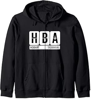 HBA Hobart Tasmania AU Travel Souvenir Traveler Black Text Zip Hoodie